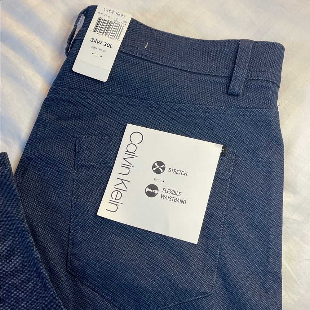 Navy Texture Calvin Klein Stretch pants 34x30L NWT Mens